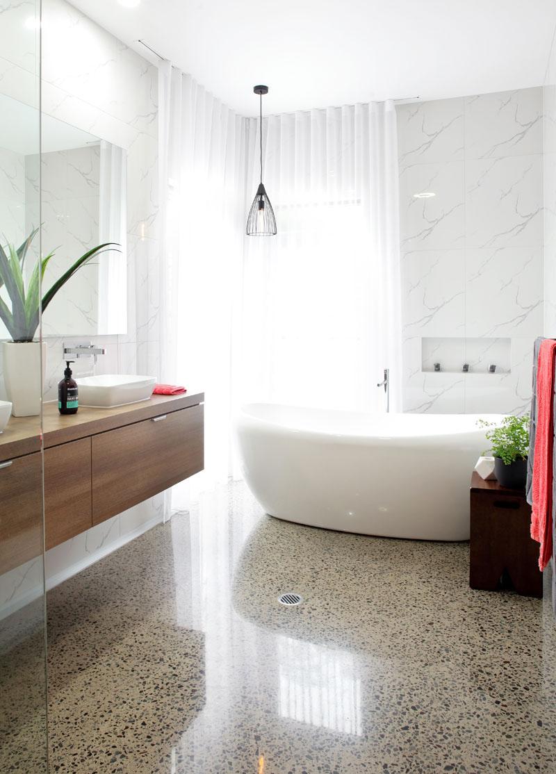 Polished Stone Floor Bathroom Design By Studio 4 Building Design Julie Hourigan